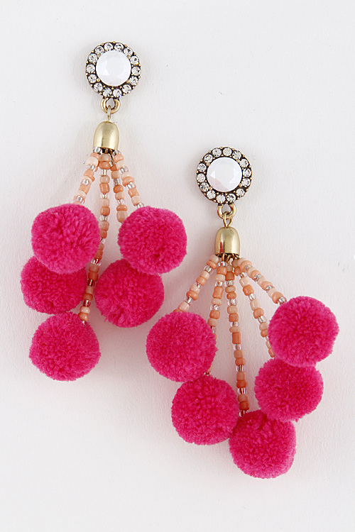 NE1438 Girly Puff Ball Earrings 7DCF2